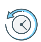 Blue circular arrow icon with clock face showing time rewind or undo function.