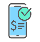 Mobile phone displaying a dollar sign with a green checkmark indicating approved payment.